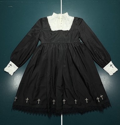 Ista Mori Nameless Poem Dress Black Gothic Lolita Cross Embroidered Nun Large