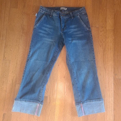 Max Studio Damen Mid Rise Wide Leg Cropped Straight Cuffed Jeans Gr. 4 Blau - Bild 8 von 10