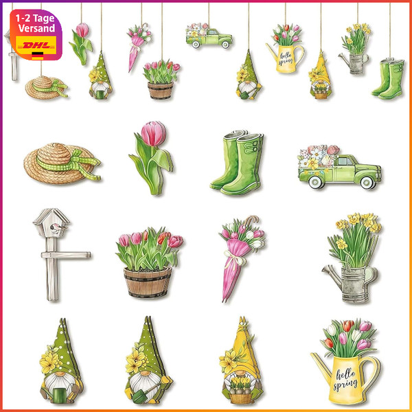 FrüHlingsdeko Holz Ornamente 24 StüCk Bunte Deko Zum AufhäNgen Fenster Baum-image