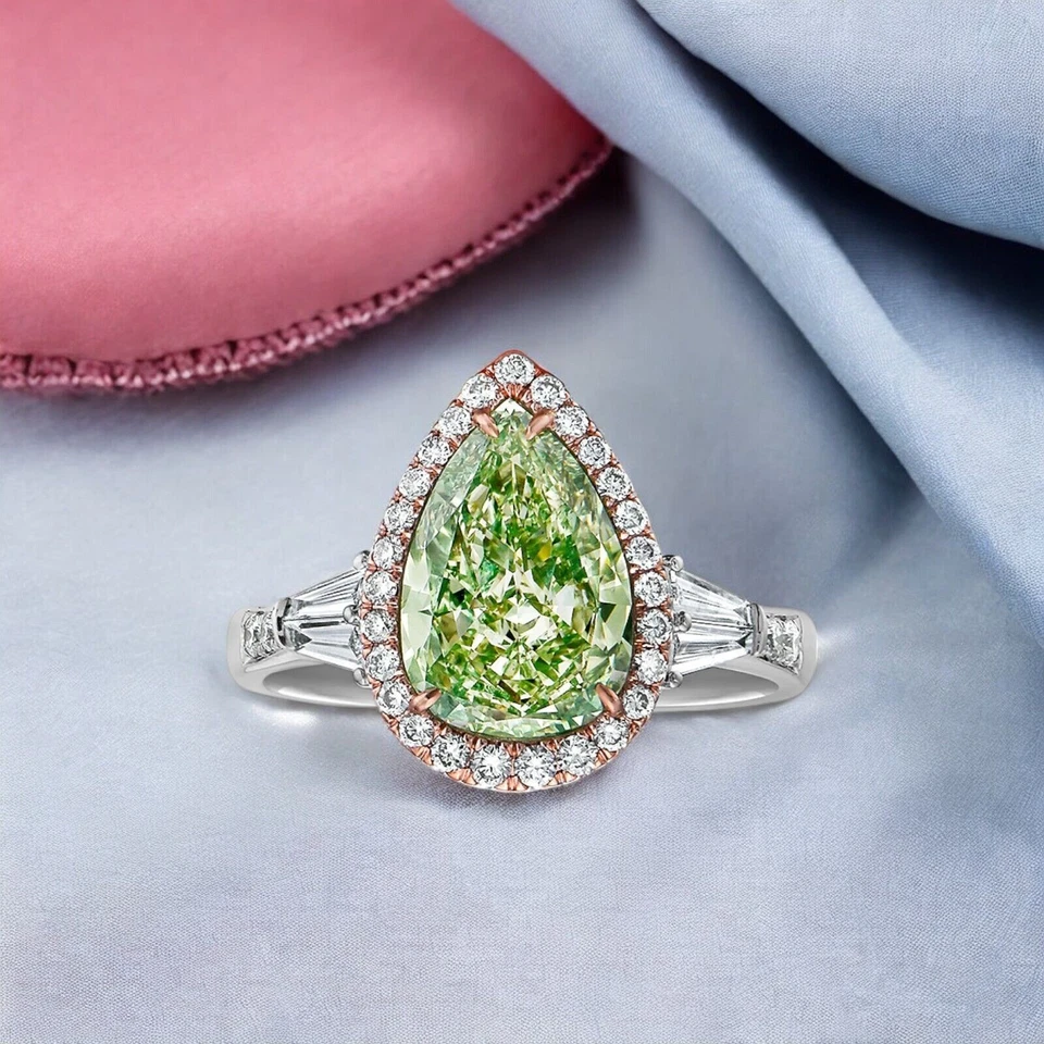 Wedding Ring 2.40 Ct IGI Lab Grown Fancy Deep Green Diamond Solid 18K White Gold - Image 2 of 4