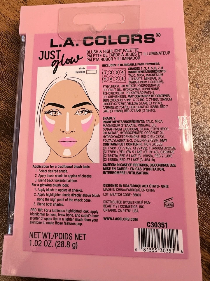L. A. Colors, JUST GLOW, Blush & Highlight Palette, C30351 - Image 3 of 4