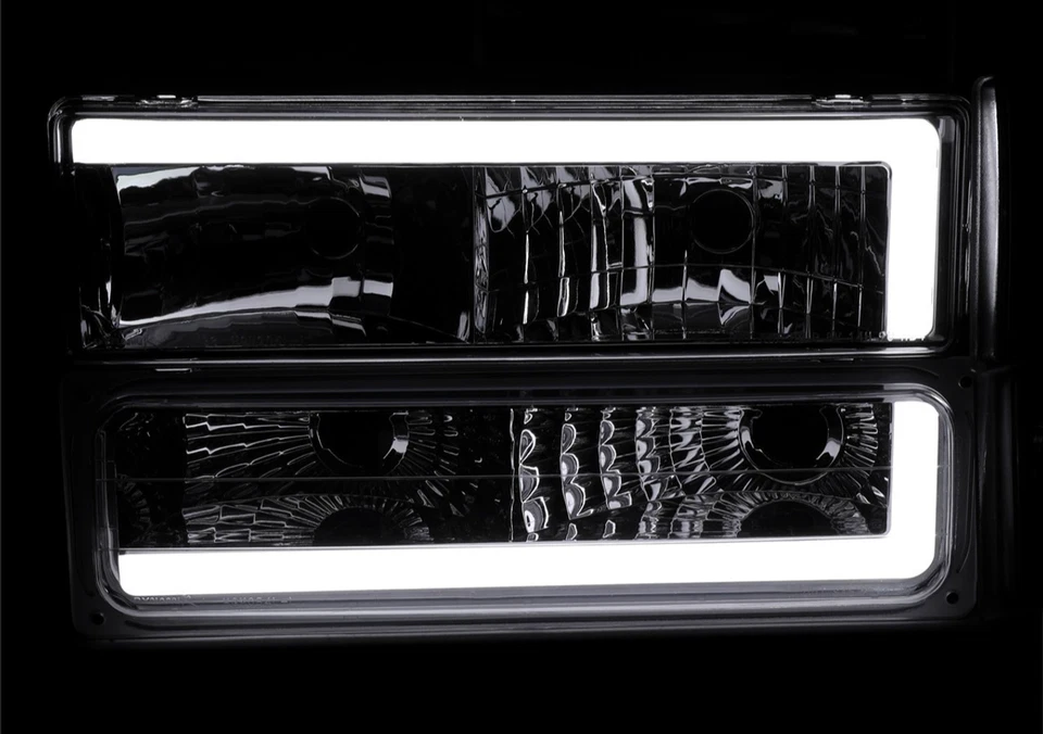 Faros cromados para GMC Sierra Yukon 94-98 + señales de giro + esquina de 4 piezas con fibra DRL Foto 2 de 3