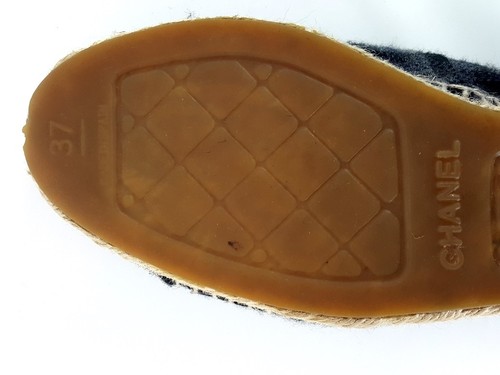 Chanel Flannel CC Dark Grey Black Plaid Espadrille Flats Shoes Size 37 - Picture 5 of 5
