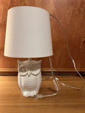 White Owl Resin Table Lamp With Lamp Shade 17”