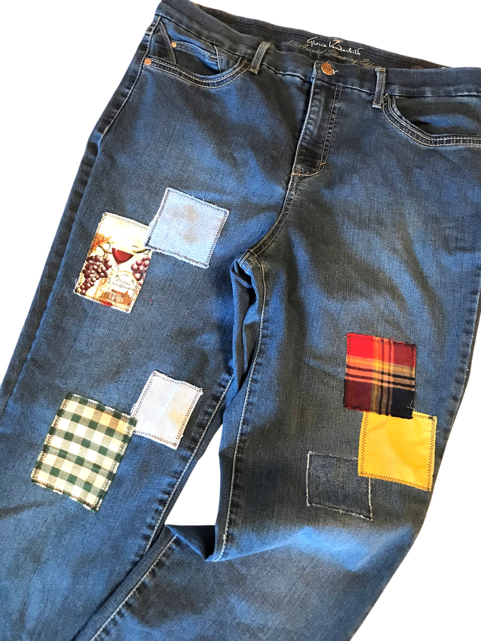 Upcycled Patchwork Jeans, Wine Theme Boho Hippie … - image 7