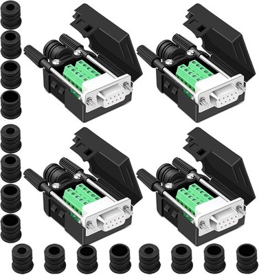 4PCS DB9 Female Breakout Connector,DB9 Solderless RS232 D-SUB Serial to 9-pin Po