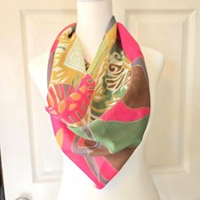 Mod Retro Hot Pink Psychaledic Abstract Square Scarf Viel Trivera Italy