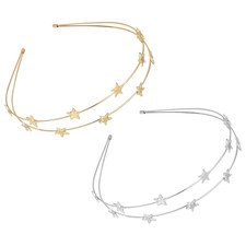 2 Pcs Star Headbands for Women, Gold Silver Star Headband Sparkly Star Crown H
