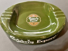 Vintage Carlsberg Export Beer 9.25" Olive Green Ceramic Ashtray Never Used NOS
