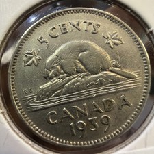 1939 Canada 5 Cents Nickel King George V Canadian Coin F10082