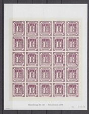Vignette Hamburg Nr. 20 Neudruck 1978 25x 1 1/4 Schilling