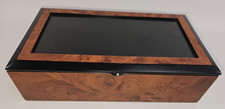 Vintage Burl Wood Finish Glass Top Display Bo...