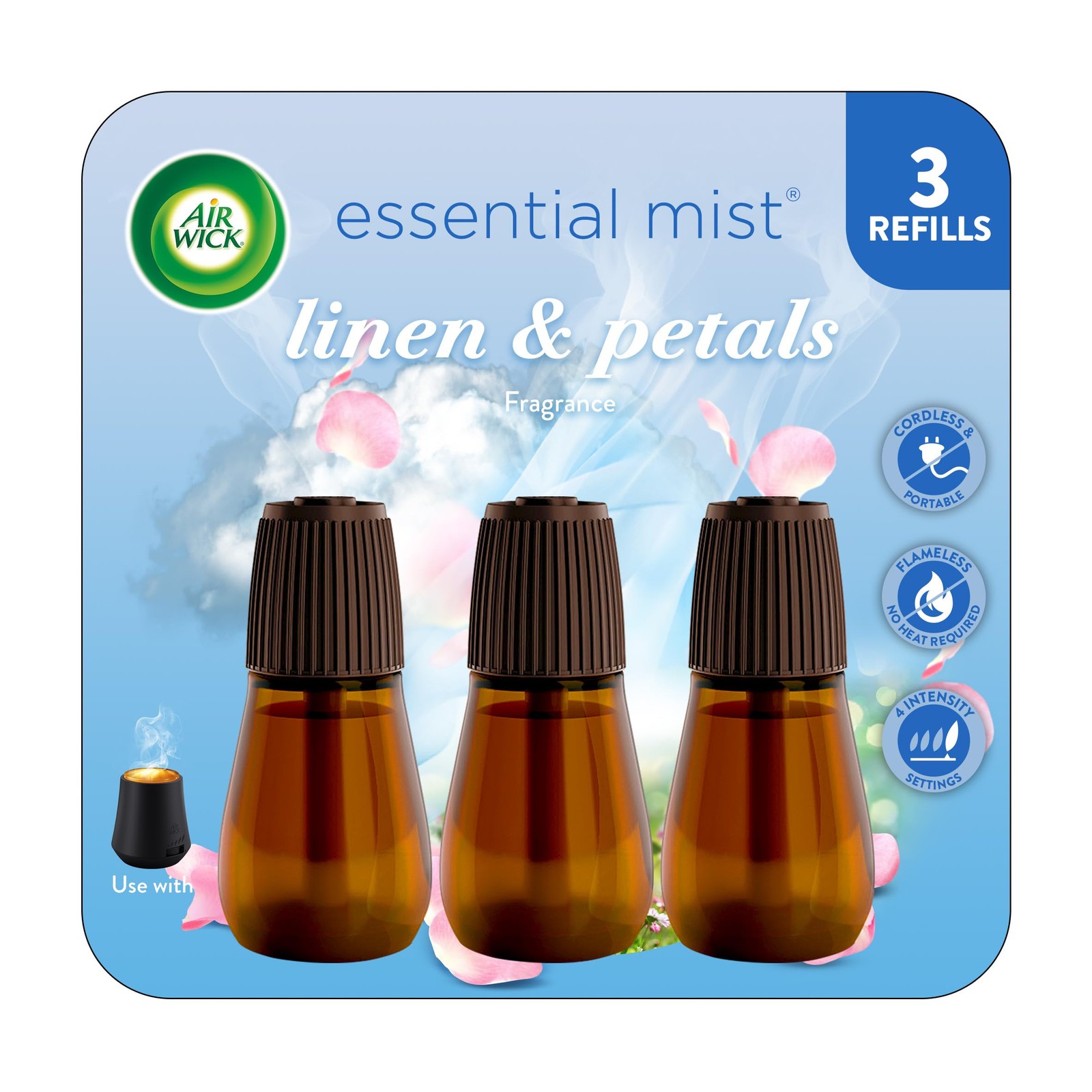 Air Wick Essential Mist Refill, 3ct, Linen & Petals, Air Freshener, Essential