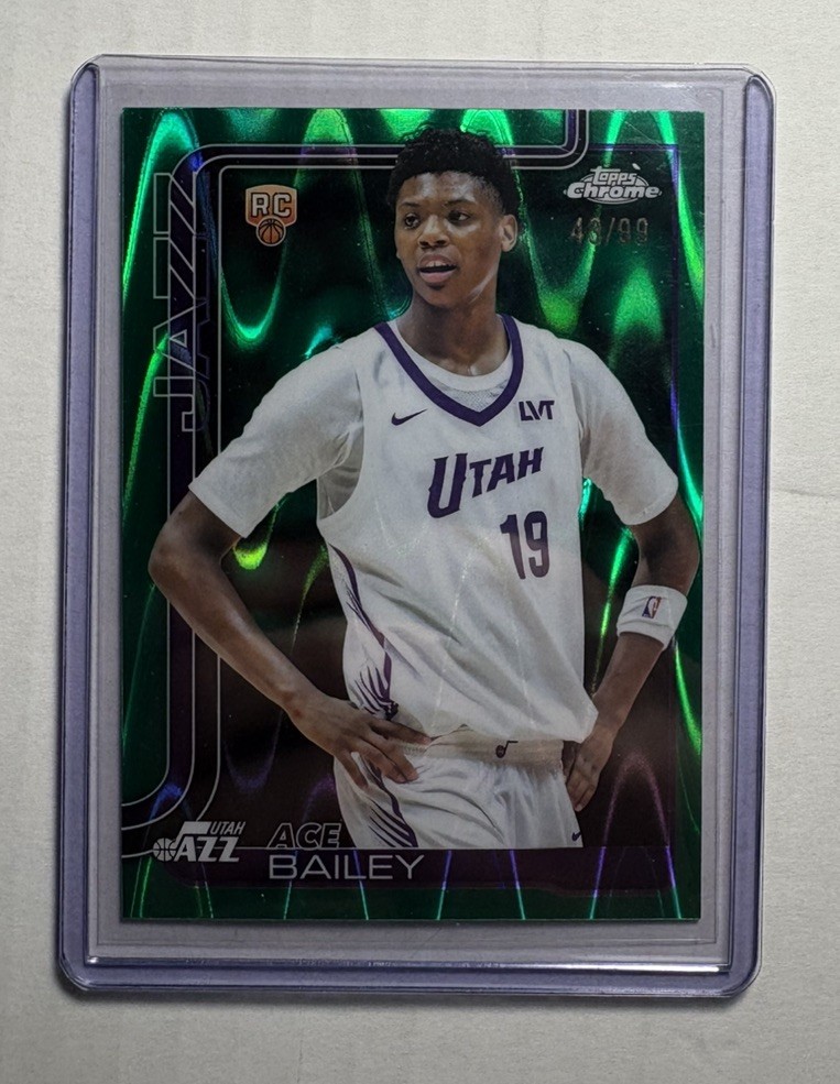Ace Bailey 2025-26 Topps Chrome Green Wave Refractor #/99 #255 Utah Jazz Rookie 