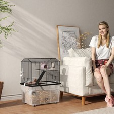 Image of PawHut Hamster Cage, Three-Tier Gerbil Cage w/ Deep Bottom, Ramp, Food Dish