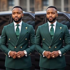 Green Men's Suits Peak Lapel Double Breasted Formal Wedding Tuxedo Prom 2Pieces