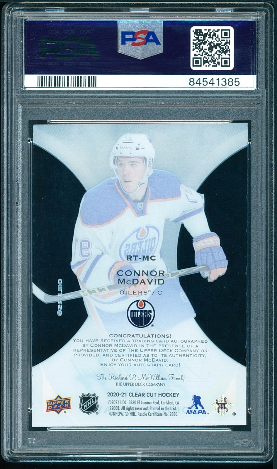 2020-21 UD Clear Cut CONNOR McDAVID AUTO Rookie Tribute Autograph #RT-MC PSA 10 view 4