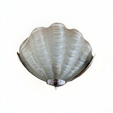 Vintage Art Deco Frosted Glass And Chrome Clam Shell Wall Light