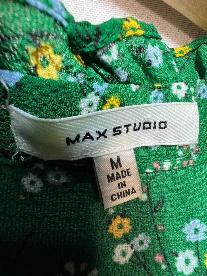 Maxi Vestido Max Studio Mujer en Niveles Manga Corta Volantes Calado Talla M Verde Floral Foto 3 de 4