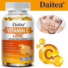 Vitamin C + Zinc - 1200 mg Capsules -100% Natural -5-in-1 Antioxidant -3 Bottles