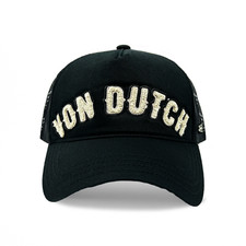 Von Dutch Black and White Curved Terry Logo Trucker Hat