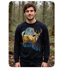 Vintage Hanes Buck Deer Moon Nature Graphic Sweatshirt Black Mens Large USA Made