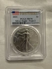 2021 American Silver Eagle Type 2 PCGS MS 70 First Strike Flag Label