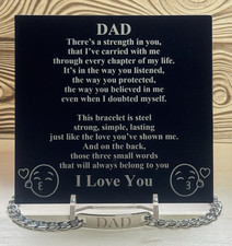 Men's Stainless Steel Silver Curb Chain Bracelet & Engraved acrylic DAD poem