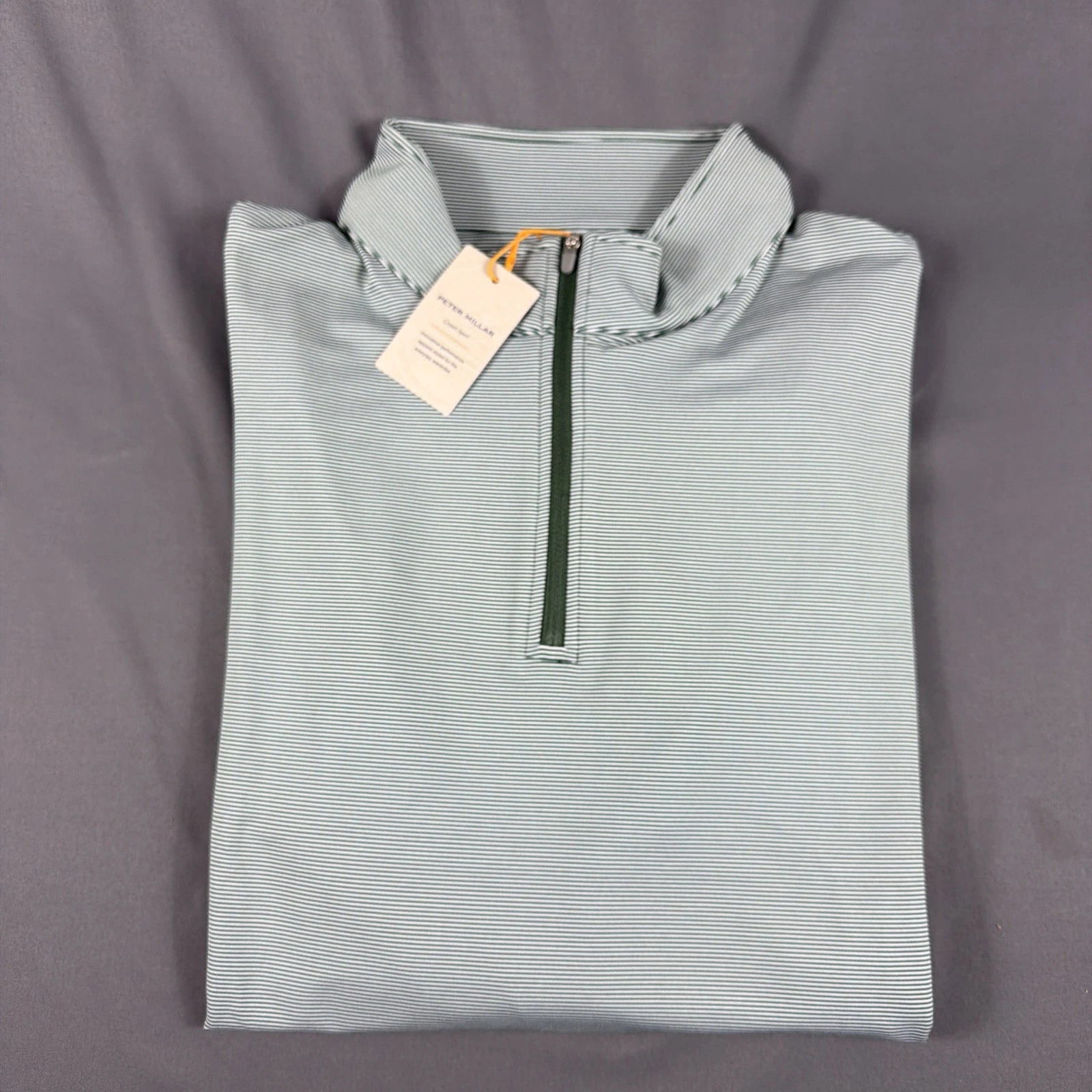 Peter Millar Golf Pullover Crown Sport Sprite Logo Striped XL Green MSRP $175
