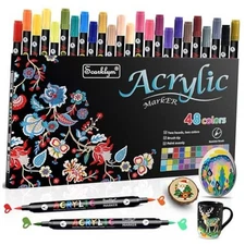 48 Colors Acrylic Paint Markers Pens Set, 24 Pack Acrylic Paint Pens with Dual 