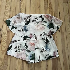 Charlotte Russe Floral Ruffle Off Shoulder Romper White Pink Blue Green small