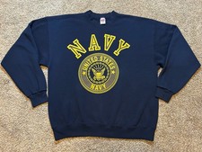 VTG 90s Soffe Sweatshirt Adult L Dark Blue US Navy Double-Sided Reflective LS 