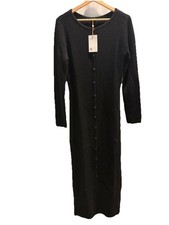 Quince Black 100% Yak Wool Ribbed Knit Cardigan Sweater Dress Women's L