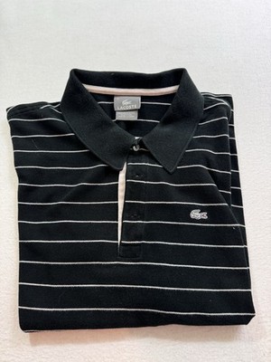 Lacoste Polo Shirt Mens XL 6 Black White Stripe Logo Short Sleeves