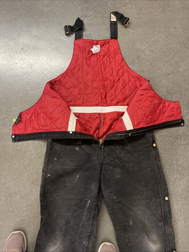 Carhartt Duck Bib Overalls R04 40X30 Blk Quilted Double Knee Insulated Workwear - Picture 11 of 13