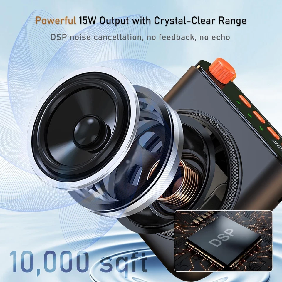 Amplificador de voz inalámbrico portátil - Micrófono de solapa + almacenamiento de carga para entrenamiento Foto 4 de 4