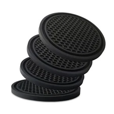 Car Cup Holder Coaster 4 Pack - Non Slip & Shockproof,Flexible PVC Rubber Black