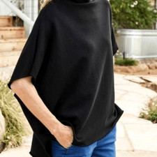 FRANK AND EILEEN - AUDREY FUNNEL NECK CAPELET in black One size