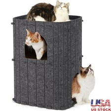 Cozy 2-Storey Cat House Indoor Multi-Cat Bed Felt Lounge W/ Easy Assembly New