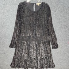 Michael Michael Kors Womens Smocked Dress 3X Black Keyhole Back Long Sleeve