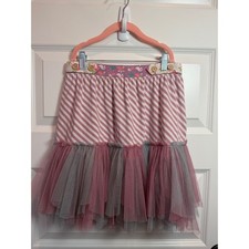 33.Matilda Jane Girls Mauve Striped Tulle Ruffle Skirt Size 14 Mixed Media Boho