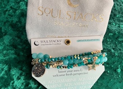 Soul Stacks Bracelet to Necklace -- Genuine Aquamarine -- ''You've Got This''  NEW