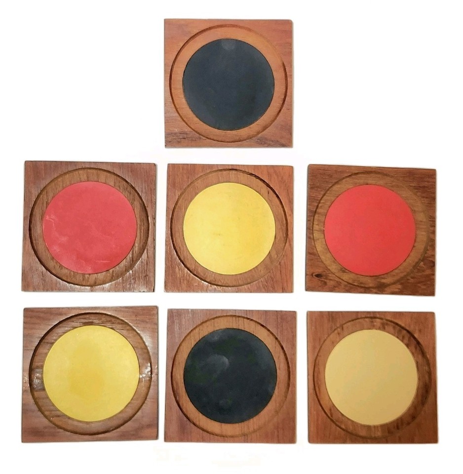 Vtg Modern Mcm Laurids Lonborg Teak Wood Coasters Barware Set 7 Retro Danish 