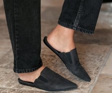 JENNI KAYNE Oiled Leather Black Mule Slip On Flat Shoe EU 37 / US 7