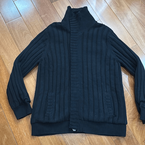 Structure Vintage Black High Neck Fleece Quilted lined Knit Cardigan size XXL - Picture 2 of 11