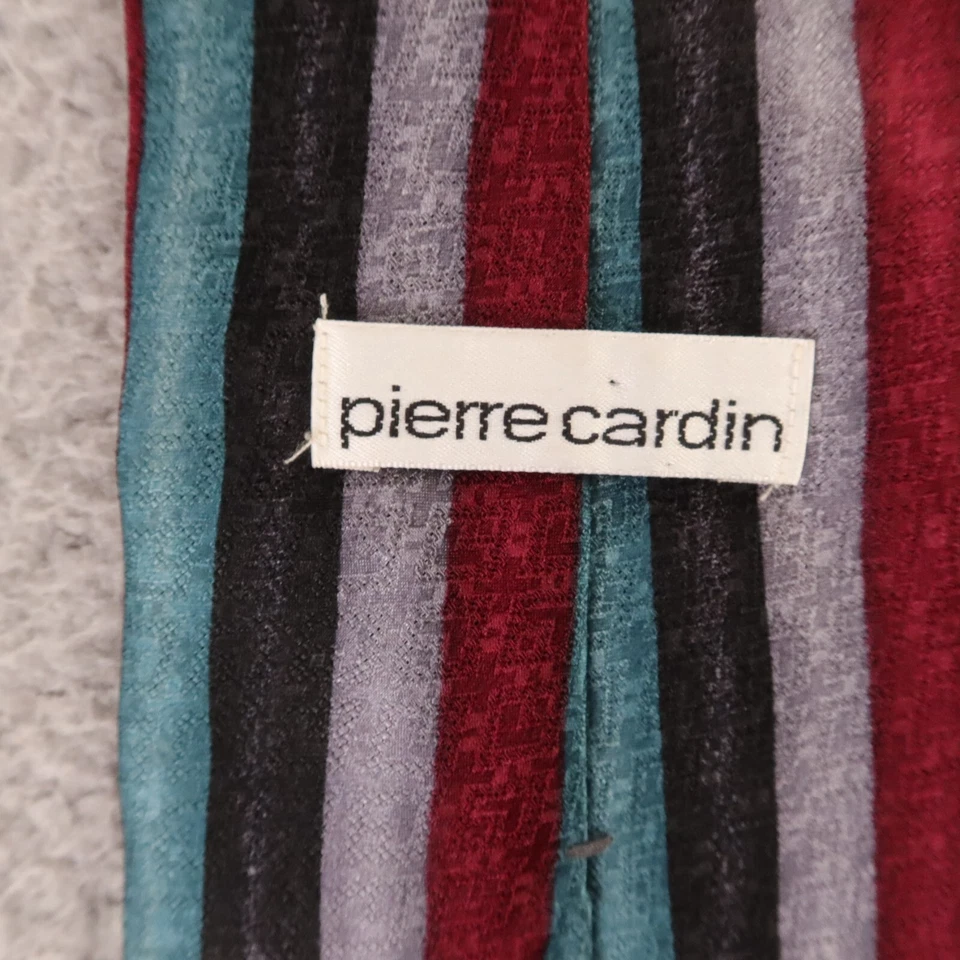 Corbata Pierre Cardin Roja Verde Negra Gris Rayas Seda Años 90 Hecha a Mano en EE. UU. 4" Foto 4 de 4