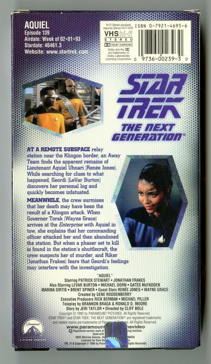 Star Trek: The Next Generation-Episode 139- Aquiel (VHS,1998) | eBay 