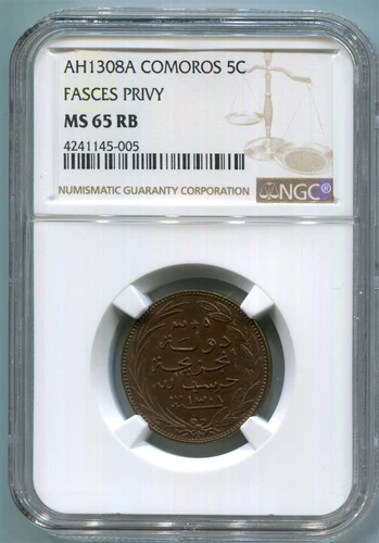 Comoros - AH1308A 5c KM#1.1 in NGC MS 65 RB