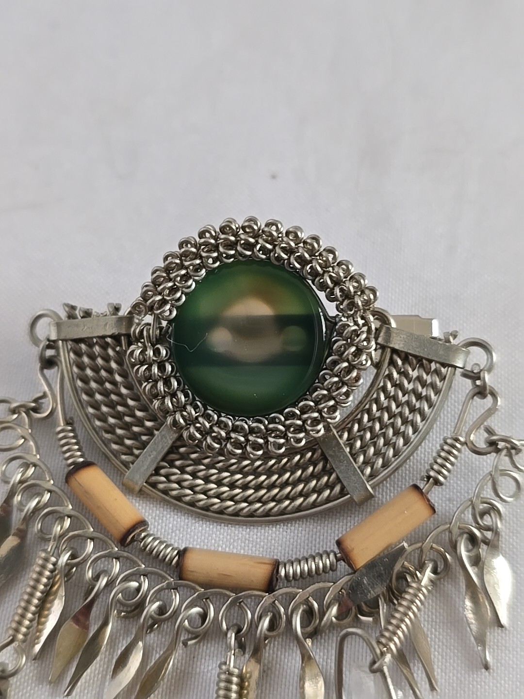 Peruvian Agate Alpaca Silver Wire Work Brooch Pin - image 4