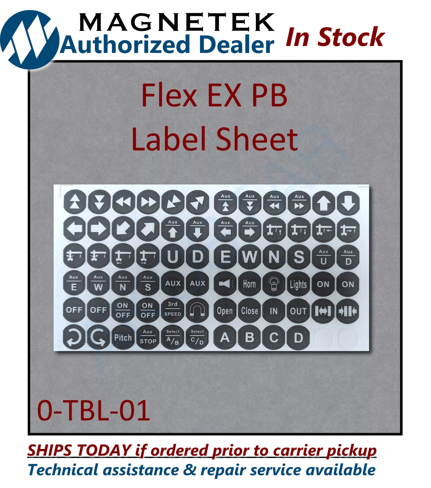 Magnetek Radio Remote Control Transmitter Push Button Decal Label Sheet 0-TBL-01